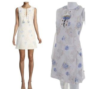 New With Tags Badgley Mischka Blue & White/ Cream Floral Dress Size 2 MSRP $450